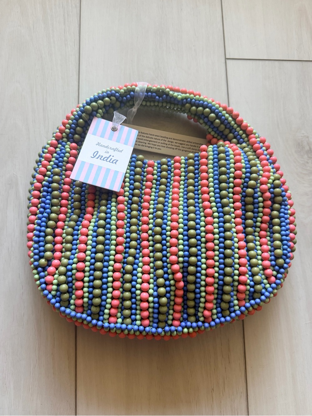 Made in India Handcrafted Multicolor Beaded Circle Tote Bag